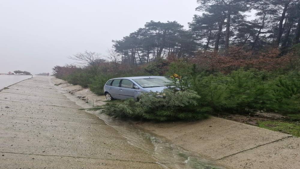 &Ccedil;anakkale&rsquo;de yoldan &ccedil;ıkan otomobil ağaca &ccedil;arptı; 2 kişi yaralandı
