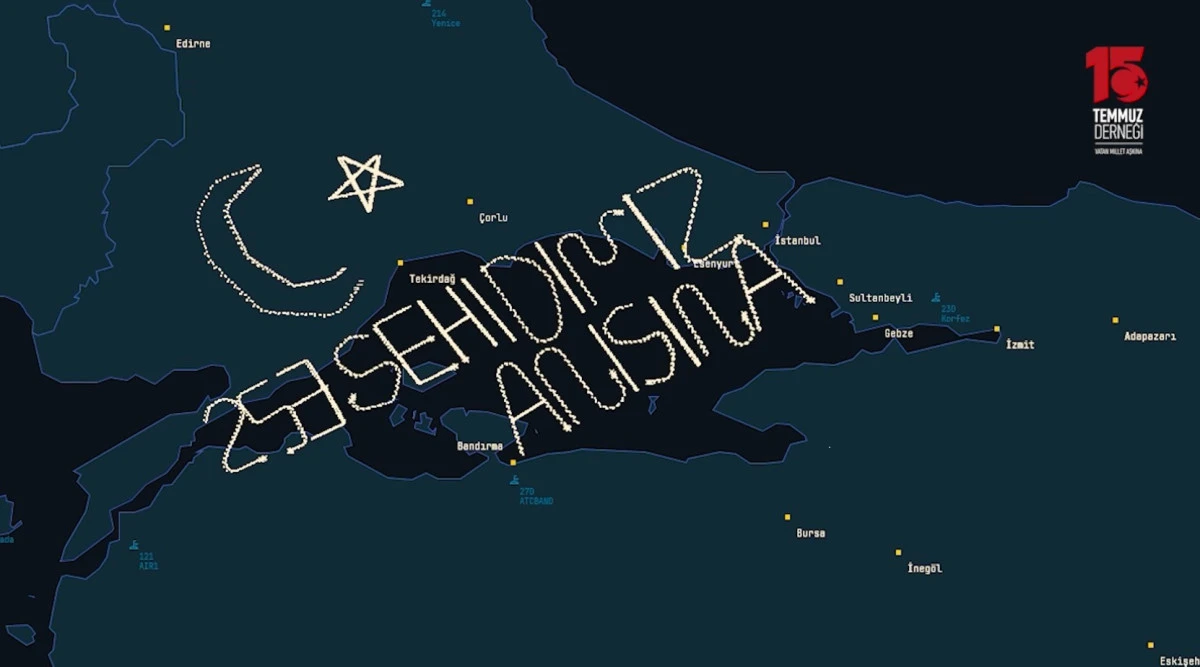 1915 &Ccedil;anakkale K&ouml;pr&uuml;s&uuml;'nden 15 Temmuz Şehitler K&ouml;pr&uuml;s&uuml;'ne ay-yıldızlı radar izi
