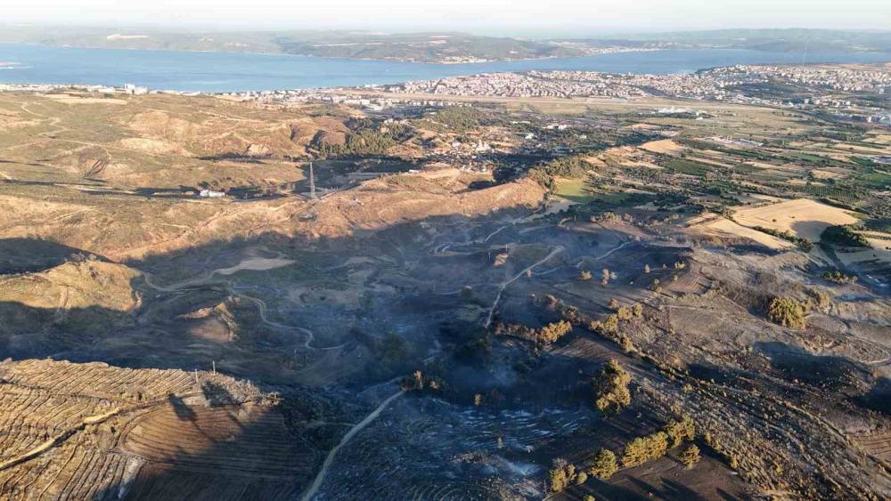 &Ccedil;anakkale&rsquo;deki yangında yanan alanlar dron ile g&ouml;r&uuml;nt&uuml;lendi
